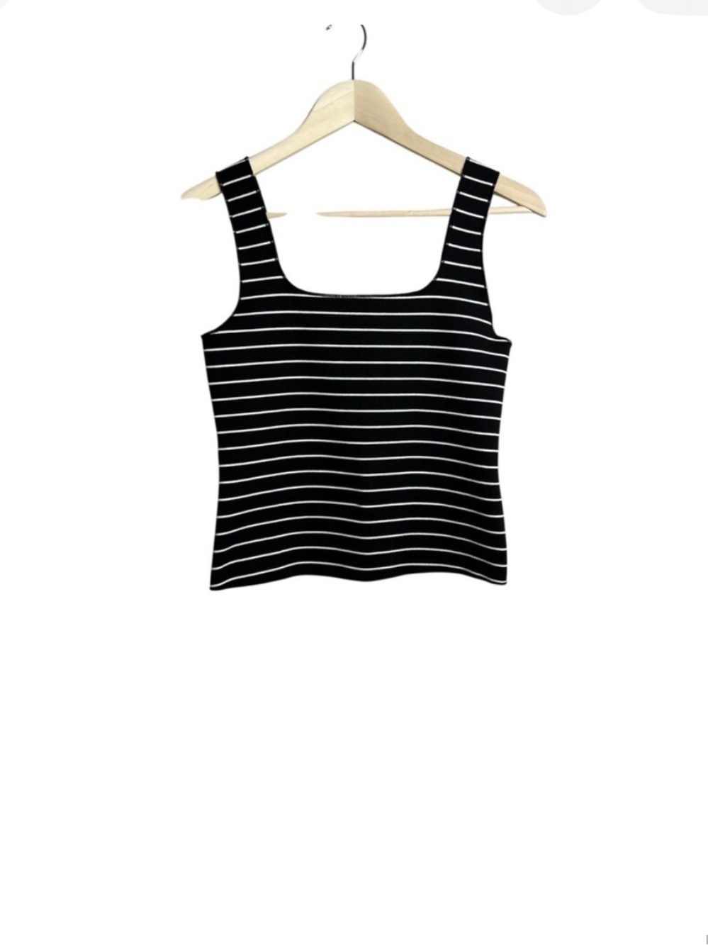 Maeve Black and White Striped Square-Neck Tank
